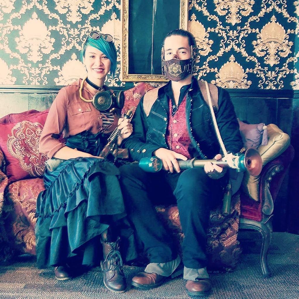 Steampunk convention with our handmade costumes.