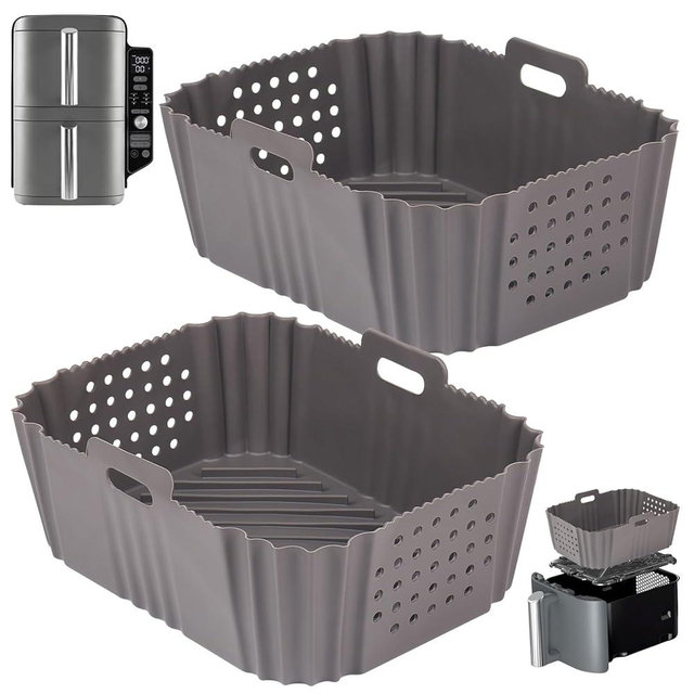 BYKITCHEN Silicone Air Fryer Liners for Ninja SL401/DZ201/DZ401/DZ550 Double Stack 2 Basket Air Fryer, Rectangle Perforated Dual Air Fryer Silicone Liners, Ninja DoubleStack XL Air Fryer Accessories