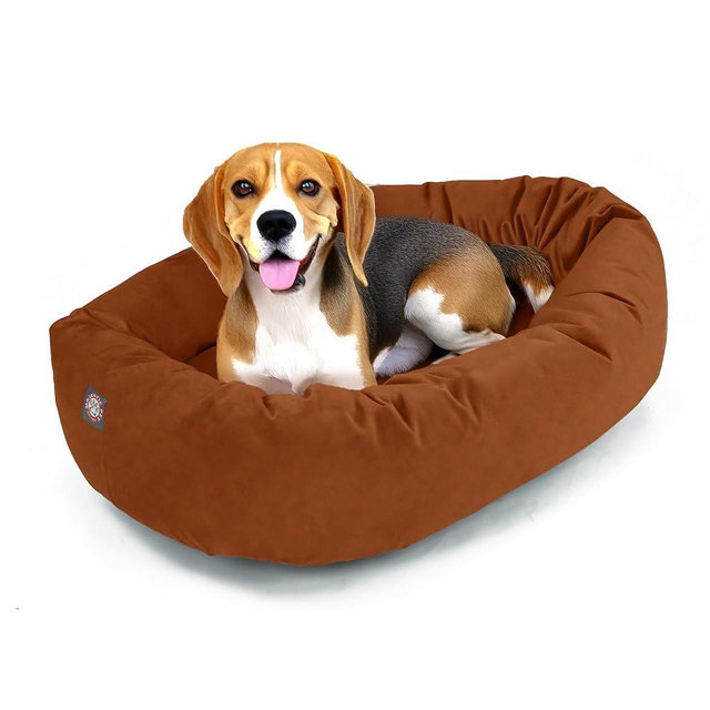Majestic Pet 32 Inch Suede Shredded Memory Foam Mix Calming Medium Dog Bed Washable 32 x 23 x 7 (Inch) - Cozy Soft Round Donut Dog Bed with Spine for Head Support - Pet Bed Rust