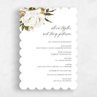 White Scalloped Wedding Program - Octavia