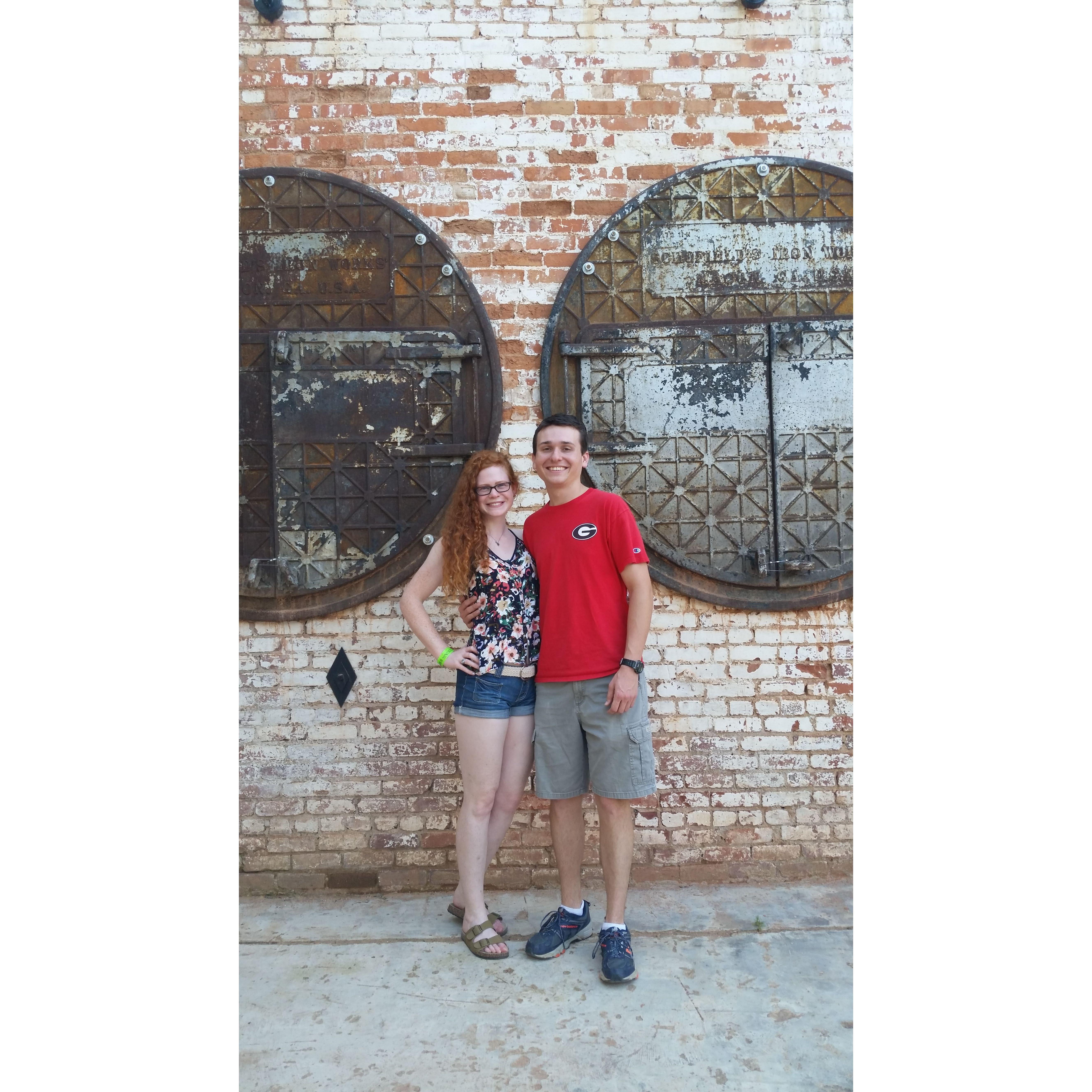 Enjoying a pint at Oconee Brewing Company, a renovated cotton mill, in Georgia (May 2017)