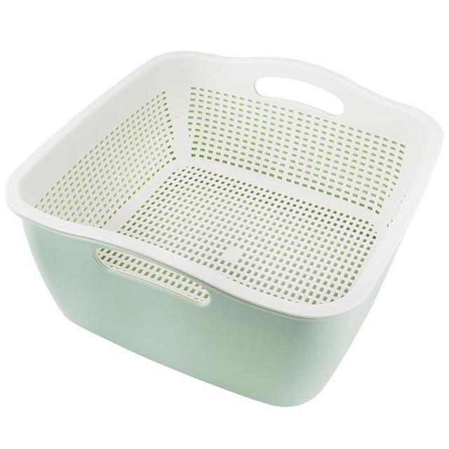 LNQ LUNIQI Double-layer Draining Basket Plastic Fruits Vegetable Washing Basket Food Storage Basket Multi-layer Stackable Vegetable Sinks Wash Drain Basket for Kitchen （Green）