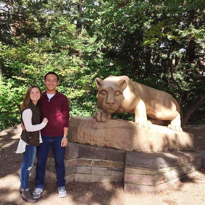 A picture with the Nittany Lion on Amy's first trip to PSU. When we were dating long distance, we would take turns driving 5+ hours to visit one another. So glad those days are over. (Fall 2016)