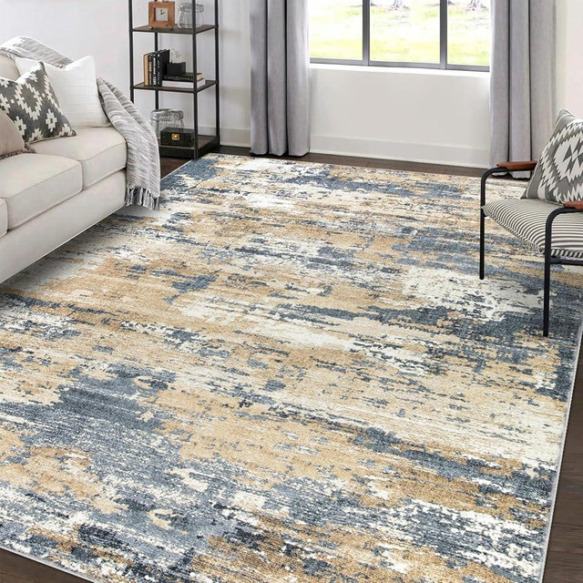 Area Rugs 5x7 Living Room: Large Soft Washable Rug Modern Abstract Anti-Skid Non-Shedding Carpet Indoor Floor Thin Carpets for Bedroom Dining Room Farmhouse Nursery Home Office Brown Blue