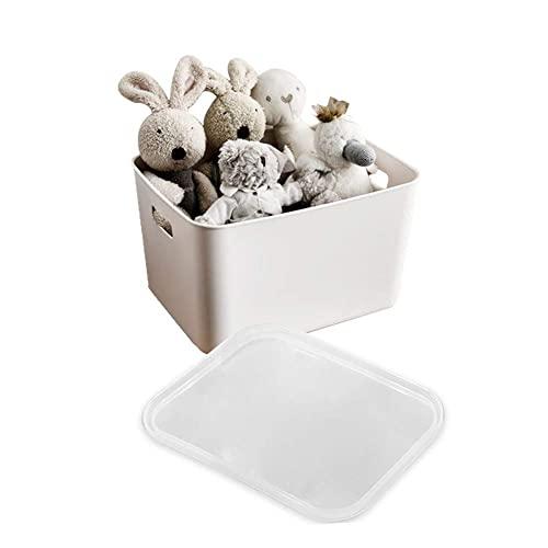 MineSign Set of 4 Large Square Storage Cubes With Lids Stackable Kitchen Pantry Cabinet Closet Cosmetic Storage Bins Square Plastic Organizer Box with Handle for Clothes Bathroom Office Book Toys