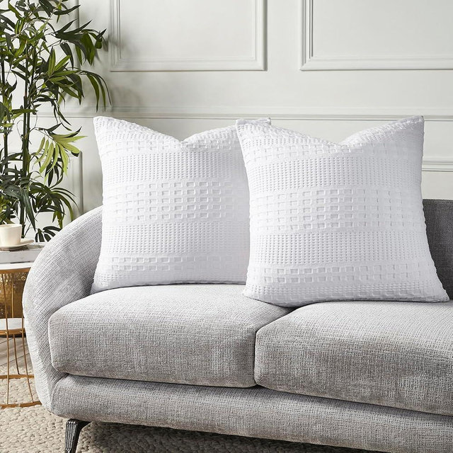 VHC Brands Waffle Weave White Euro Sham Set of 2 26x26, Decorative Throw Pillow Covers/Shams, Boho Farmhouse Bedroom Decor
