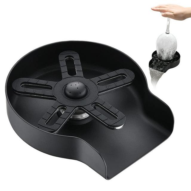 OWOFAN Glass Rinser for Kitchen Sinks Glass Cup Bottle Washer Cleaner for Home Bar Glass Rinser Kitchen Sink Accessories Stainless Steel Black