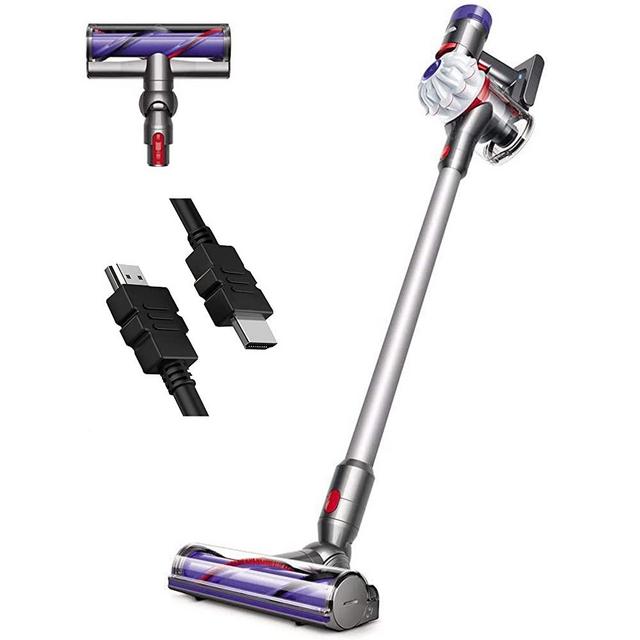 Premium Dyson V7 Allergy HEPA Cordless Stick Vacuum Cleaner: Bagless Ergonomic, Telescopic Handle, Rechargeable, Carpet/Edge Cleaning, Height Adjustable Battery Operated White + iCarp HDMI Cable