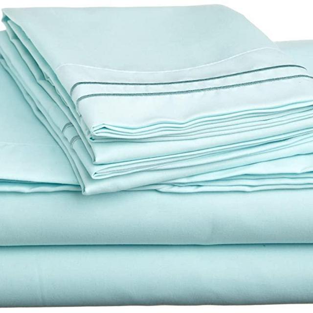 Cathay Home Luxury Soft Microfiber Sheet Set with Embroidered Pillow Cases, Queen, Aqua