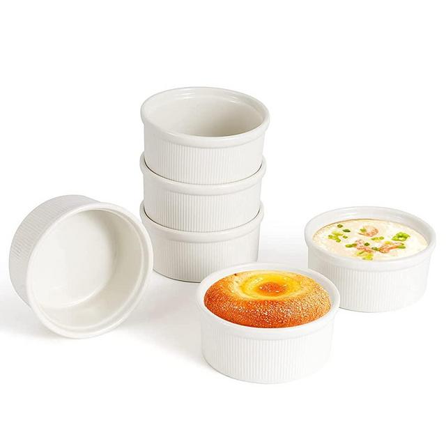 Daletu 8 OZ Ramekins, 6 PCS Ramekin Bowls Set White Porcelain Ramekins Creme Brulee Set Souffle Dishes Custard Cups for Baking Dipping Sauce