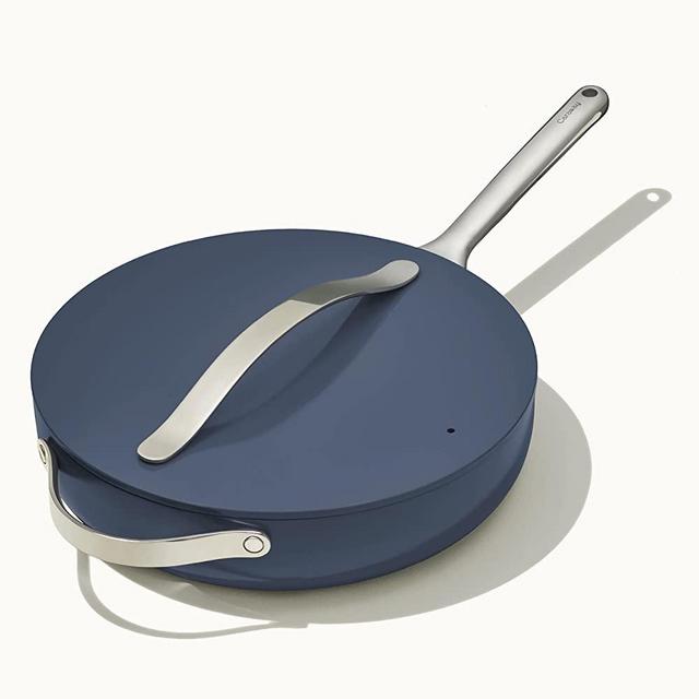 Caraway Ceramic Sauté Pan With Lid – Durable, Non-Toxic Ceramic Coated Interior – Stainless Steel Handles – Induction, Gas, & Electric Stovetop Safe – Oven Safe – Navy