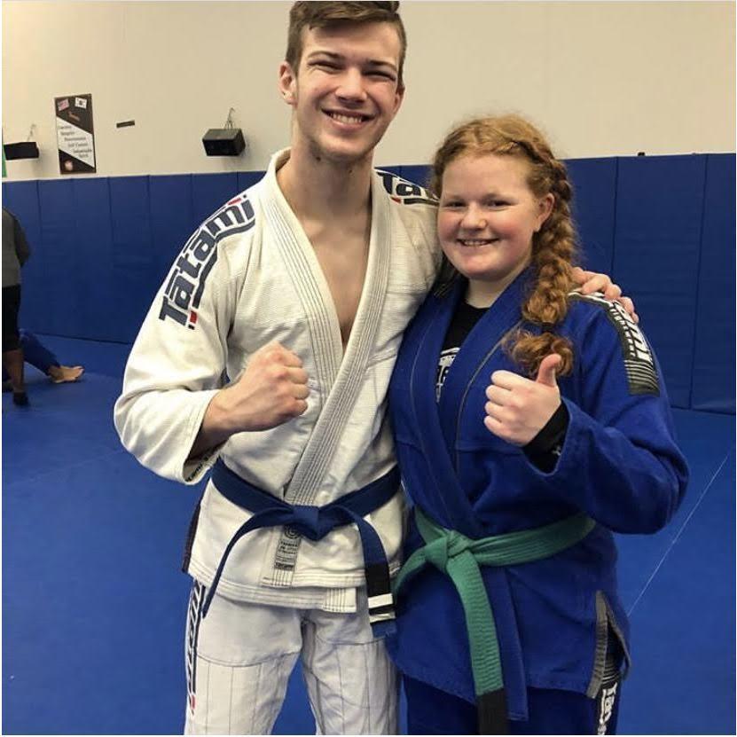 Jeremy and Sky at a Brazilian Jiu-jitsu testing, 2019