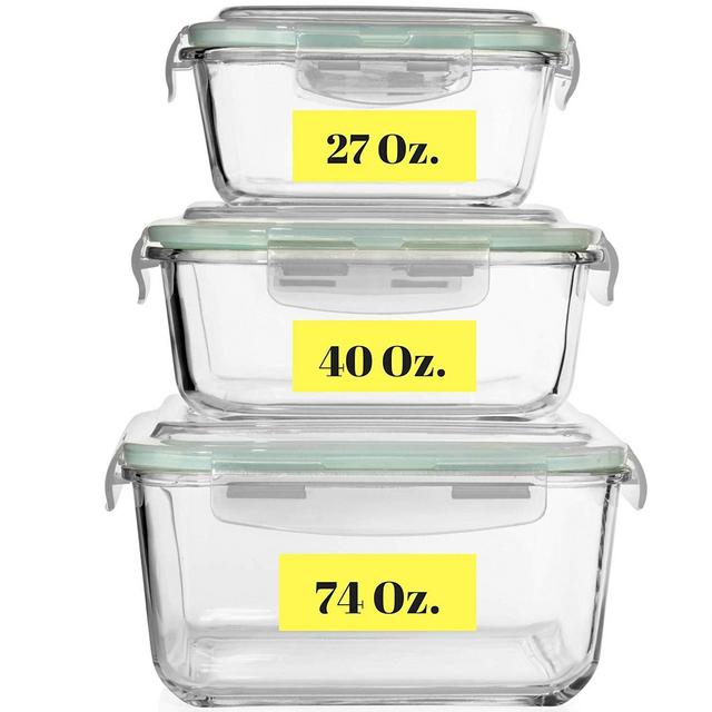 Extra Large Glass Food Storage Containers with Airtight Lid 6 Pc [3 containers with lids] Microwave/Oven/Freezer & Dishwasher Safe. BPA/PVC Free X-Large/Large/Medium Size Reusable Square container set