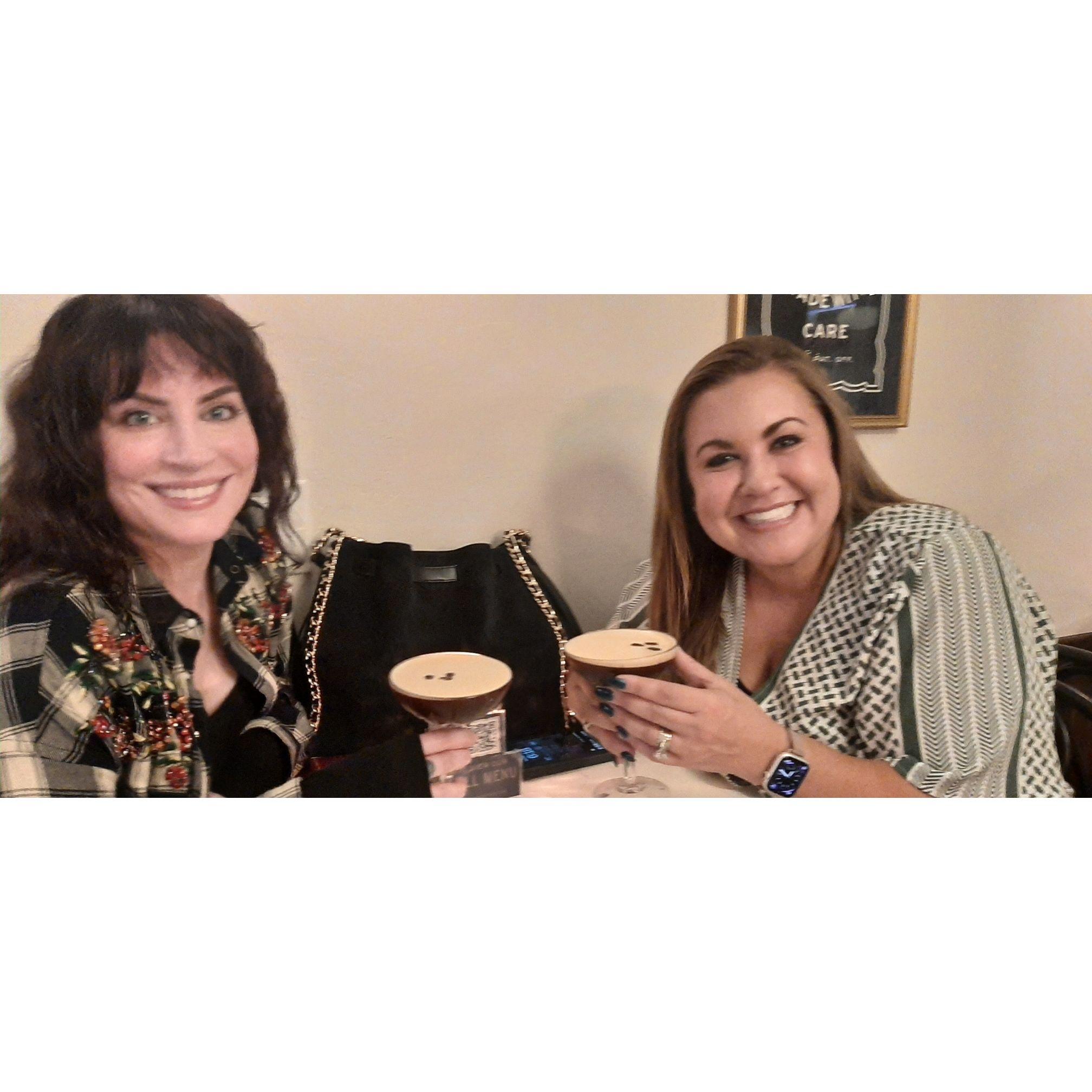 Bride and her Maid of Honor enjoying Espresso Martinis before Quizzo