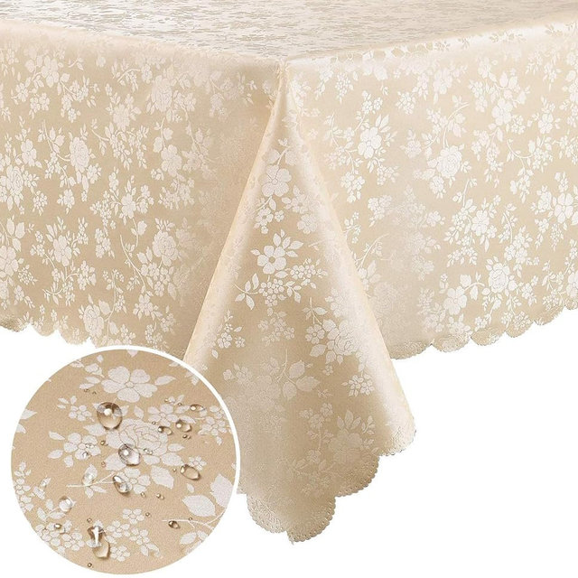 Smiry Rectangle Table Cloth, Waterproof Heavy Duty Vinyl Tablecloths, Wipeable Washable Table Cover for Kitchen and Dining Room (Beige, 70" X 108")