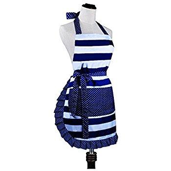 Cute Lovely Lady's Kitchen Fashion Cooking Baking Kitchen Aprons with Pockets for Mother's Day Gift, Blue