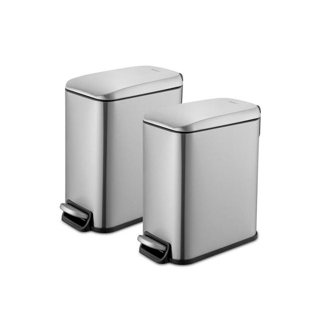 QualiaZero Two 1.3 Gallon Slim Step On Trash Can Set, 2 Pieces, Stainless Steel, Twin Pack