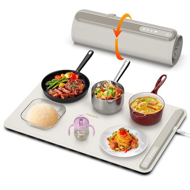 iTRUSOU Electric Warming Tray - Full Surface Heating,Rollable & Portable,Premium Silicone Nano-Material,3 Temperature Settings,Auto Shut-Off -Versatile Food Warmer for Gatherings,Parties,Everyday Use