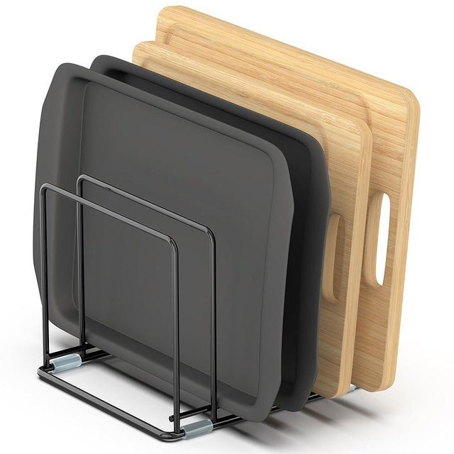 VAEKUCEAN Cutting Board Organizer, Kitchen Cabinet Organizer, Divided Rack with 5 Slots for Baking Trays, Cutting Boards - Cookie sheet Organizer Inside Cabinet, Baking Sheets Holder (large)