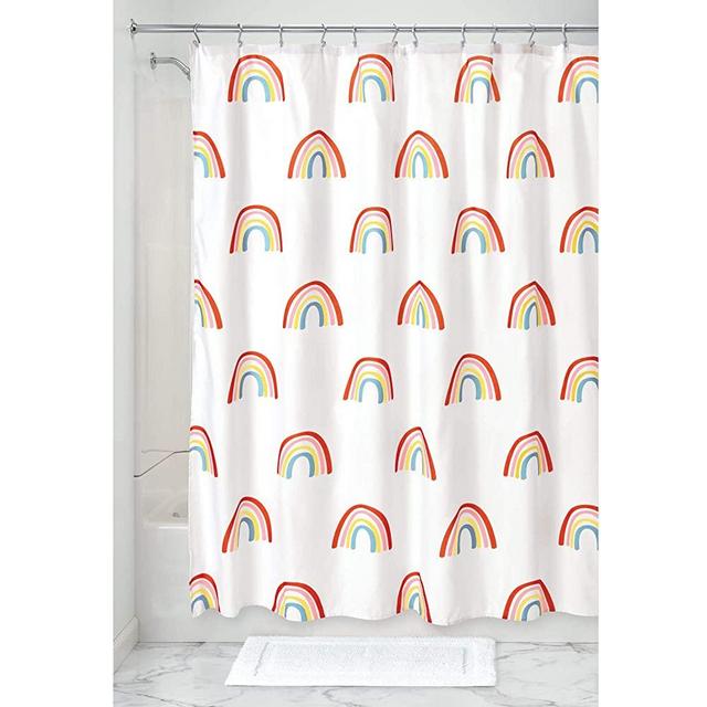 iDesign Fabric Rainbow Shower Curtain Water-Resistant Shower Curtain for Kids, Teenagers, College Dorm Bathrooms, 72" x 72", Multi-Colored