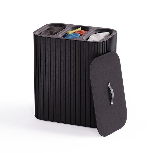 Joseph Joseph Tota Trio Luxe 90-liter Bamboo Laundry Separation Basket, Carbon Black