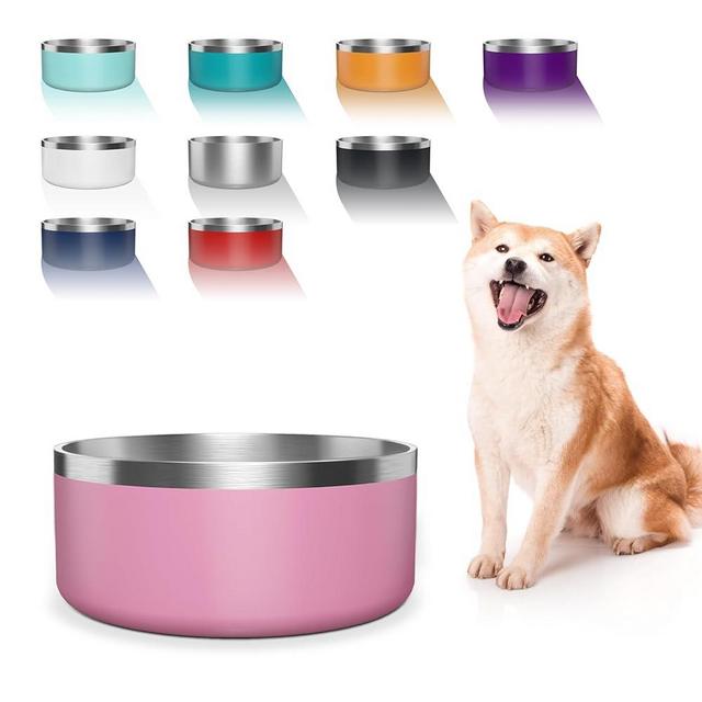 Dog Bowl, Stainless Steel Dog Food and Water Bowl with Non Slip Quiet Bottom, Easy to Clean, Dishwasher Safe, 40oz, Pink