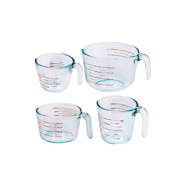 Le'raze Set of 4 Glass Measuring Cups with Measurement Markings - 1 cup, 2 cup, 4 cup, 8 cup.