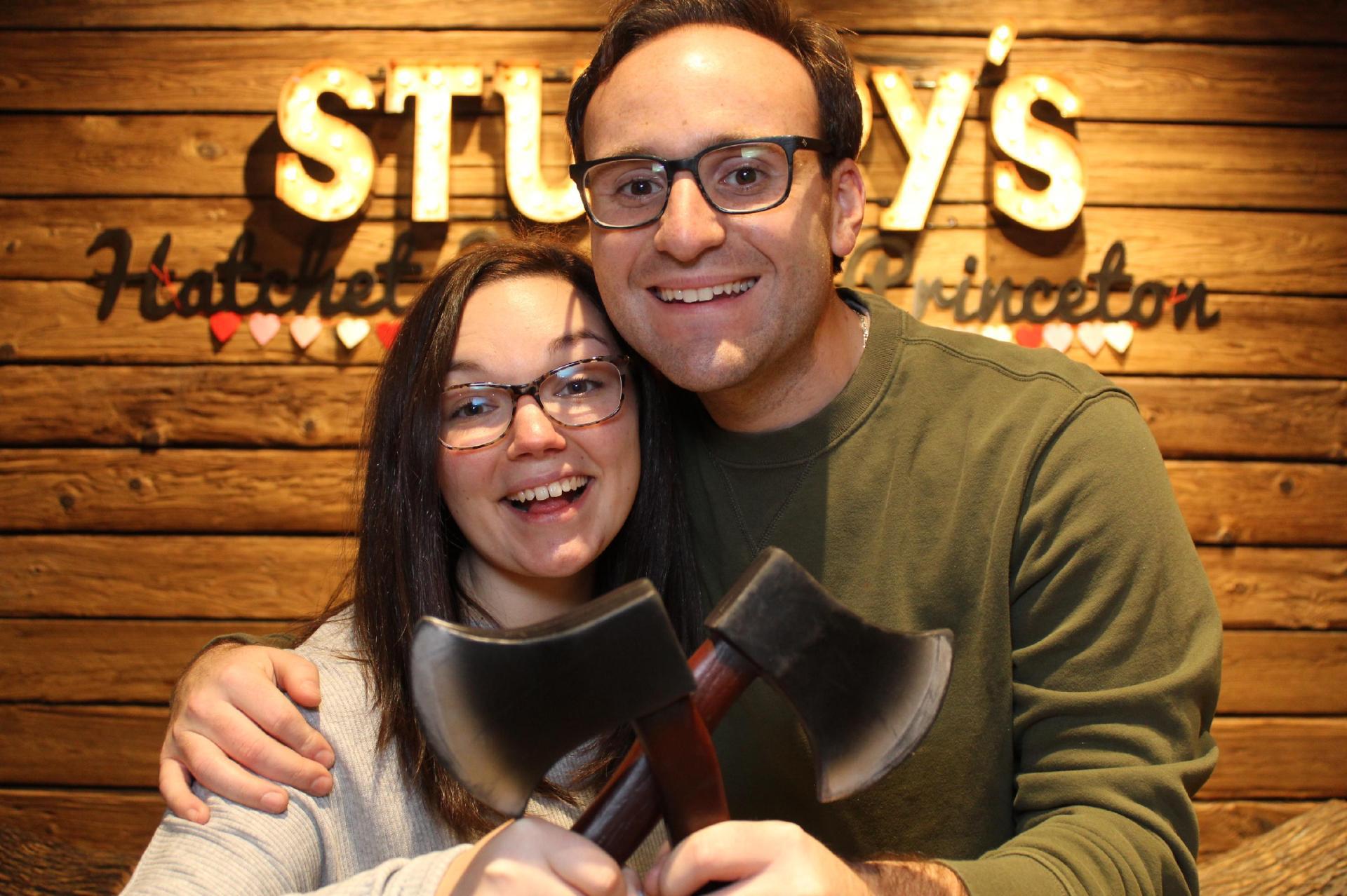 The couple had a fun date axe throwing in Princeton, NJ!