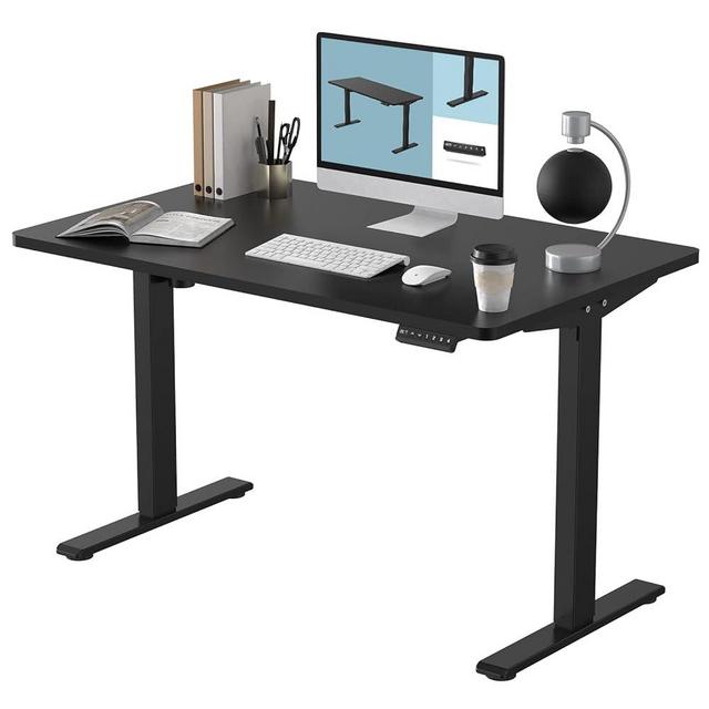 FLEXISPOT EN2 Standing Desk Height Adjustable Desk 48x24'' Whole-Piece Desktop Electric Sit Stand Up Desk with Desk Clamp Power Strip, Cable Management (Black Frame + 48" Black Table Top)