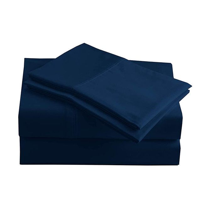 Peru Pima - 285 Thread Count Percale - 100% Peruvian Pima Cotton - Queen Bed Sheet Set, Navy Blue