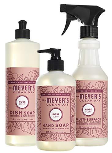 Mrs. Meyer’s Rose Scent Kitchen Basics Set, 3 ct: Dish Soap, Hand Soap, Multi-Surface Everyday Cleaner