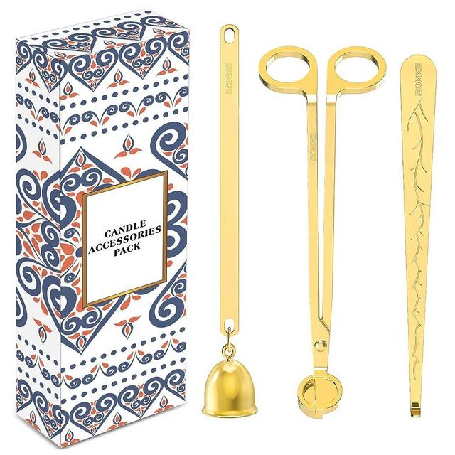 RONXS 3 in 1 Candle Wick Trimmer Set Candle Accessory Wick Cutter, Candle Snuffer Extinguisher, Candle Wick Dipper with Gift Package for Candle Lovers (Gold)