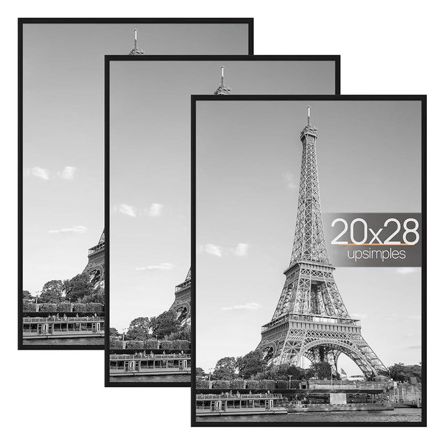 upsimples 20x28 Picture Frame Black 3 Pack, Poster Frames 20 x 28 for Horizontal or Vertical Wall Mounting, Scratch-Proof Wall Gallery Photo Frame