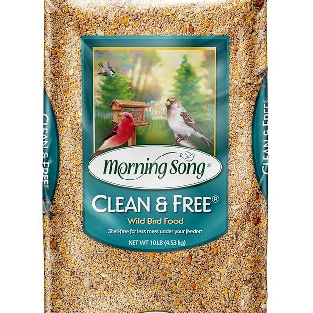 Morning Song Clean & Free Shell Free Wild Bird Food, Premium No Mess Bird Seed for Outside Feeders, 10-Pound Bag