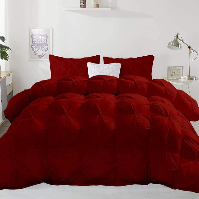 Impression Bedding All-Season – Pinch Pleated Oversized King Size Down Alternative Quilted Comforter Set (1 Comforter + 4 Pillow Cases) 500 GSM Microfiber Fill - Machine Washable, Burgundy