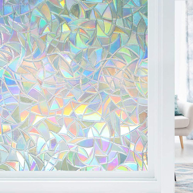 Haton Window Film Privacy Rainbow Static Window Cling 3D Decorative Decals Non-Adhesive Removable Window Glass Vinyl, Anti-UV Sticker Cover Heat Control, 17.5”x78.7”