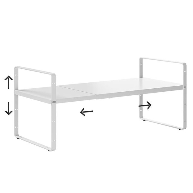 jkxoo 16.5-27’’L Expandable Cabinet Shelf Organizers, Stackable Metal Shelves Extender for Kitchen Countertop Storage, Adjustable Spices Shelves Rack Stand for Cupboard Pantry, White
