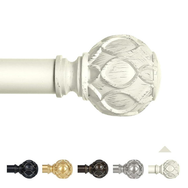 TANGWIN Antique White Curtain Rods for Windows 28 to 48 Inch(2.3-4Ft),1 Inch Adjustable Curtain Rod,Heavy Duty Curtain Rods,Netted Texture Finials Drapery Rods,Window Curtain Rod 18-45", Ivory White