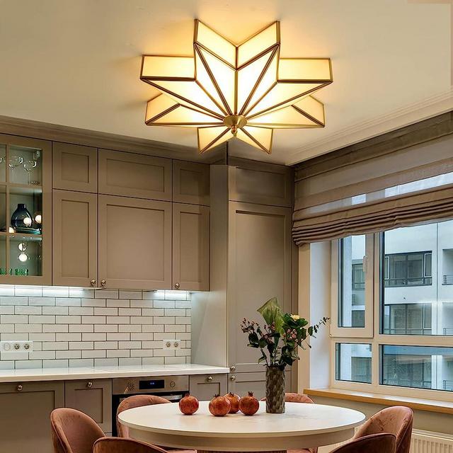 Aeyee Brass Flush Mount Ceiling Light Star Shaped Lighting Fixture 4 Lights Bedroom Ceiling lamp with Glass Shade