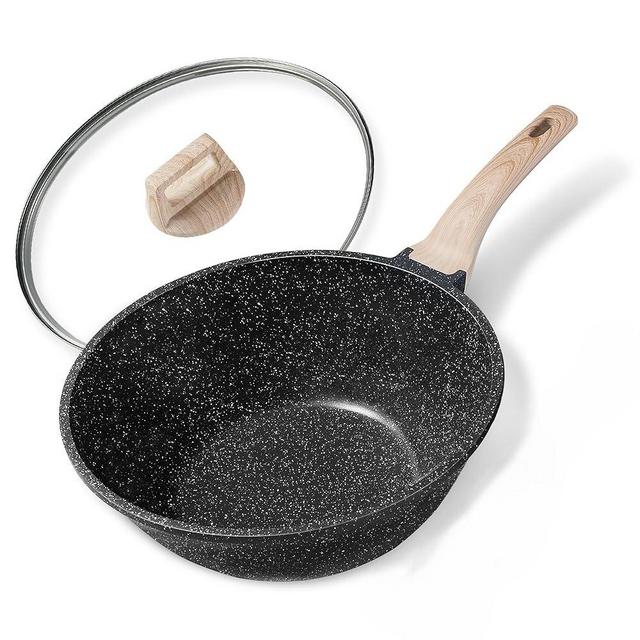 CAROTE Non Stick Wok with Lid 12''/5.3QT Woks & Stir-fry Pans Nonstick Granite Wok Pan Induction Cookware Deep Frying Pan, Compatible with All Stovetops