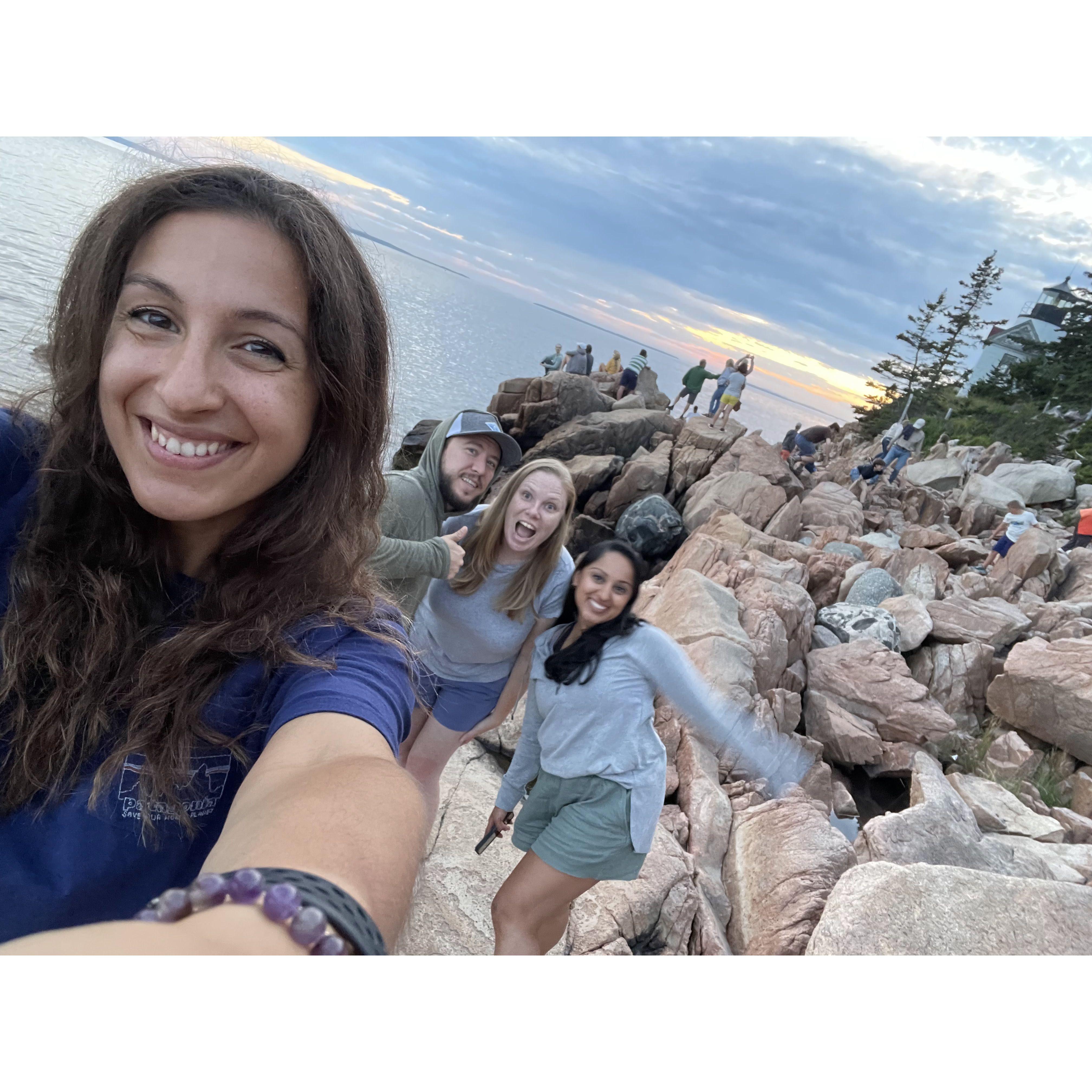 Chris, Chanel, Allie, and Apoorva grab dinner on the rocks
