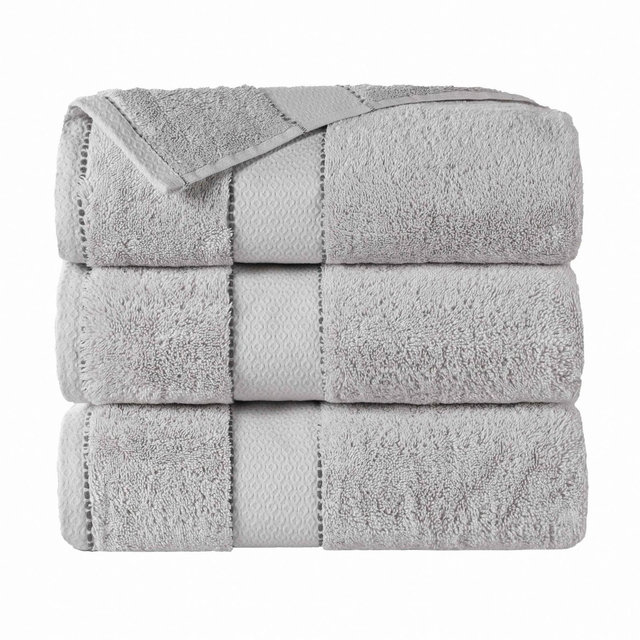 Cotton Heavyweight Ultra-Plush Luxury Bath Towel Set of 3, Platinum - Blue Nile Mills