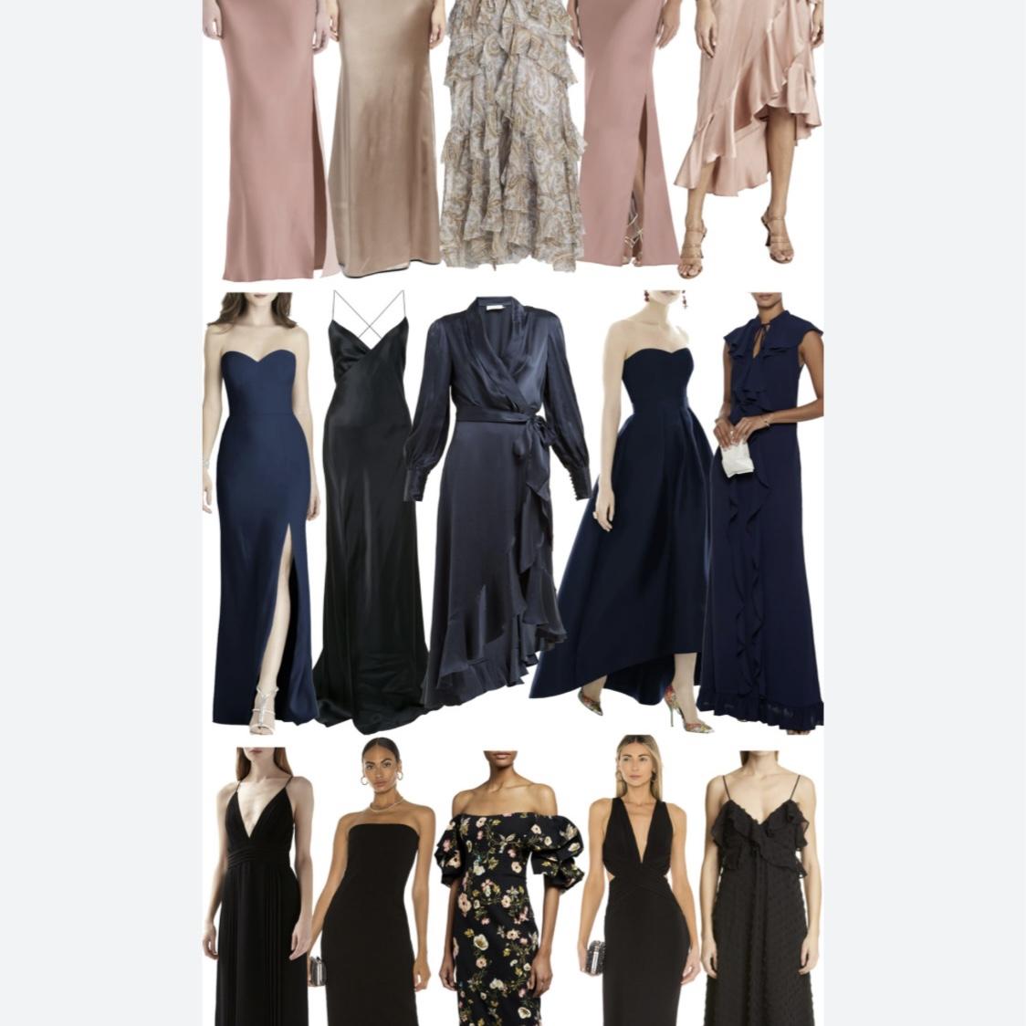 Wedding attire inspo. Please no white, silver or light blue.