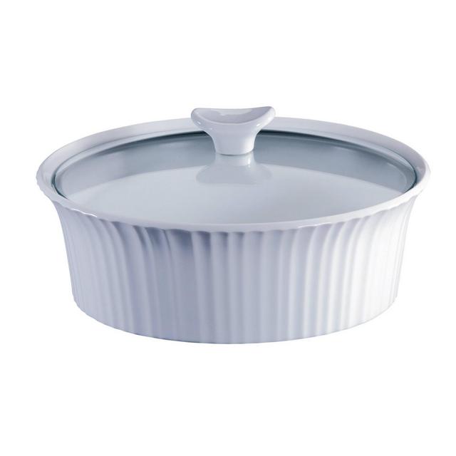 CorningWare French White 2.5qt Round Ceramic Casserole with Glass Cover