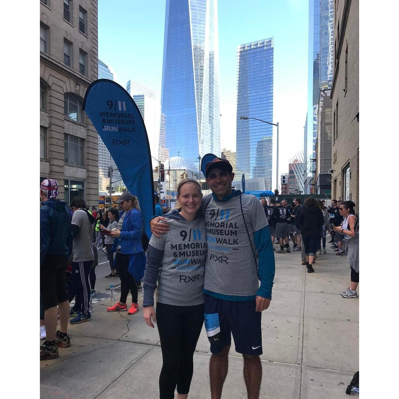 9/11 Memorial 5k. We got engaged at the top of the Freedom Tower in the background <3