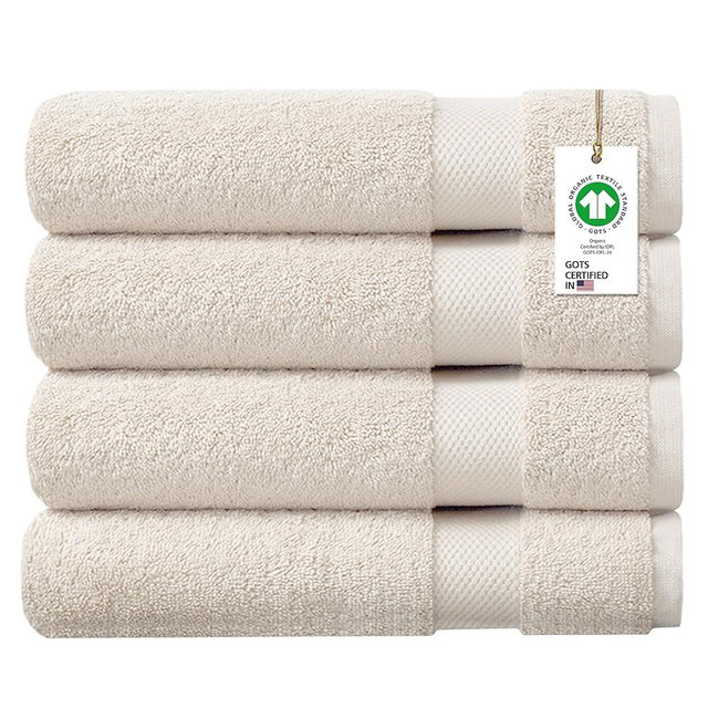 Delara 100% Organic Cotton Towels 650 GSM Plush Feather Touch Quick Dry Bath Sheet, Pack of 4 GOTS Certified, Oeko-Tex Green Certified, Organic Cotton Bath Sheet, 36"X70"