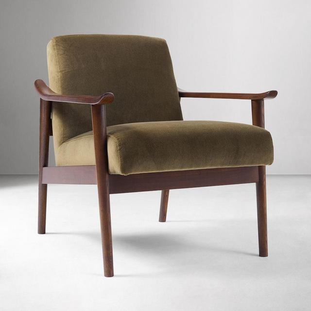 Midcentury Show Wood Chair, Deluxe Velvet Juniper, Espresso