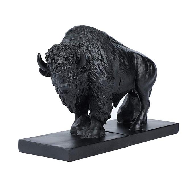 Set of 2 Polyresin Buffalo Bookend,Art bookend, Homedecor for Kids, Office Decor (Black)