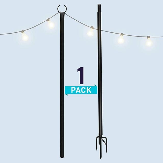 String Light Poles for Outdoors (1 x 9ft) Twist Connection Pole to Stay Straight + Strong for LED Hanging Solar Bulbs for House Garden Patio Wedding Cafe Party