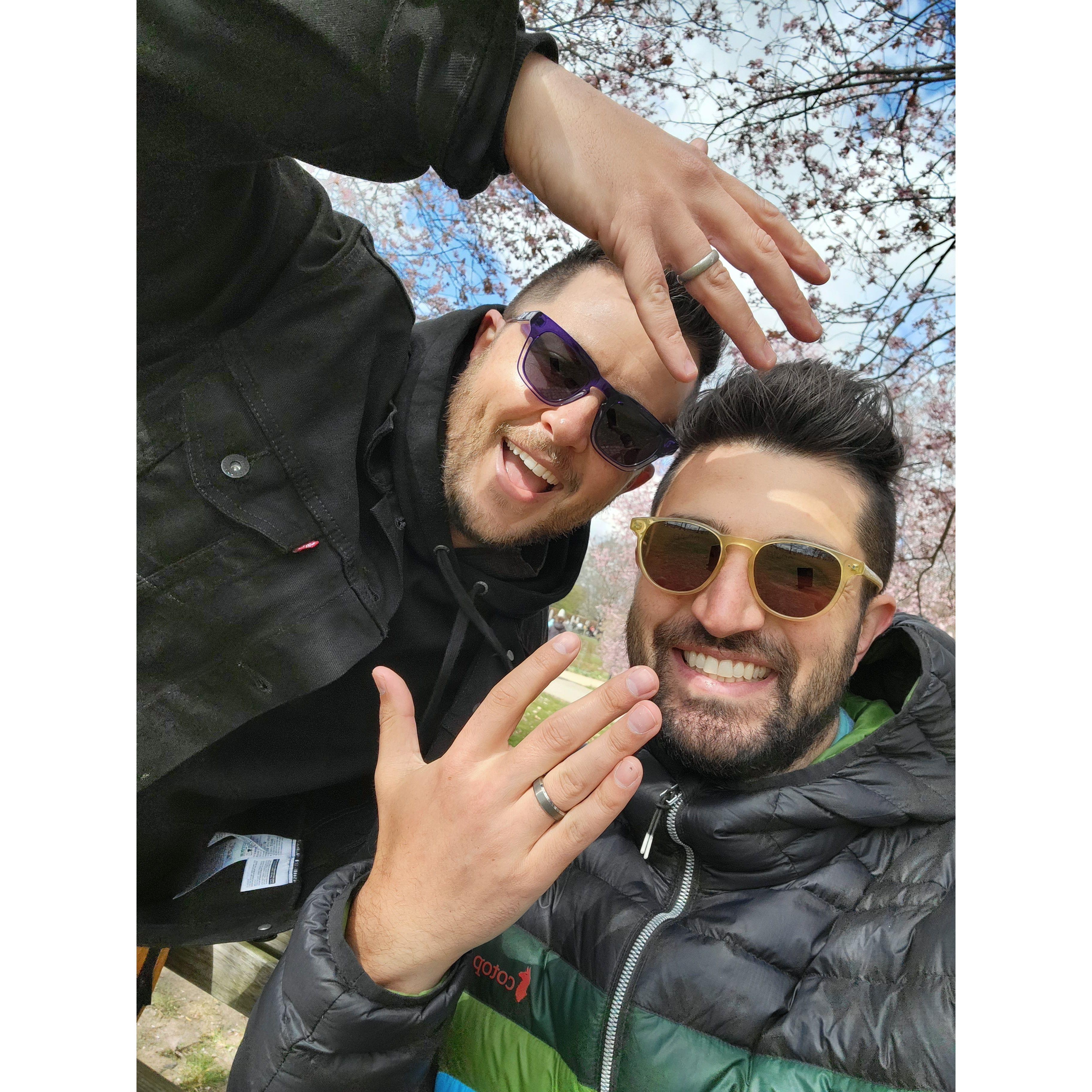 When Corey proposed to Zach under the beautiful Berlin cherry blossoms. Not pictured, the thousands of germans in anime cosplay also taking photos with the cherry blossoms.